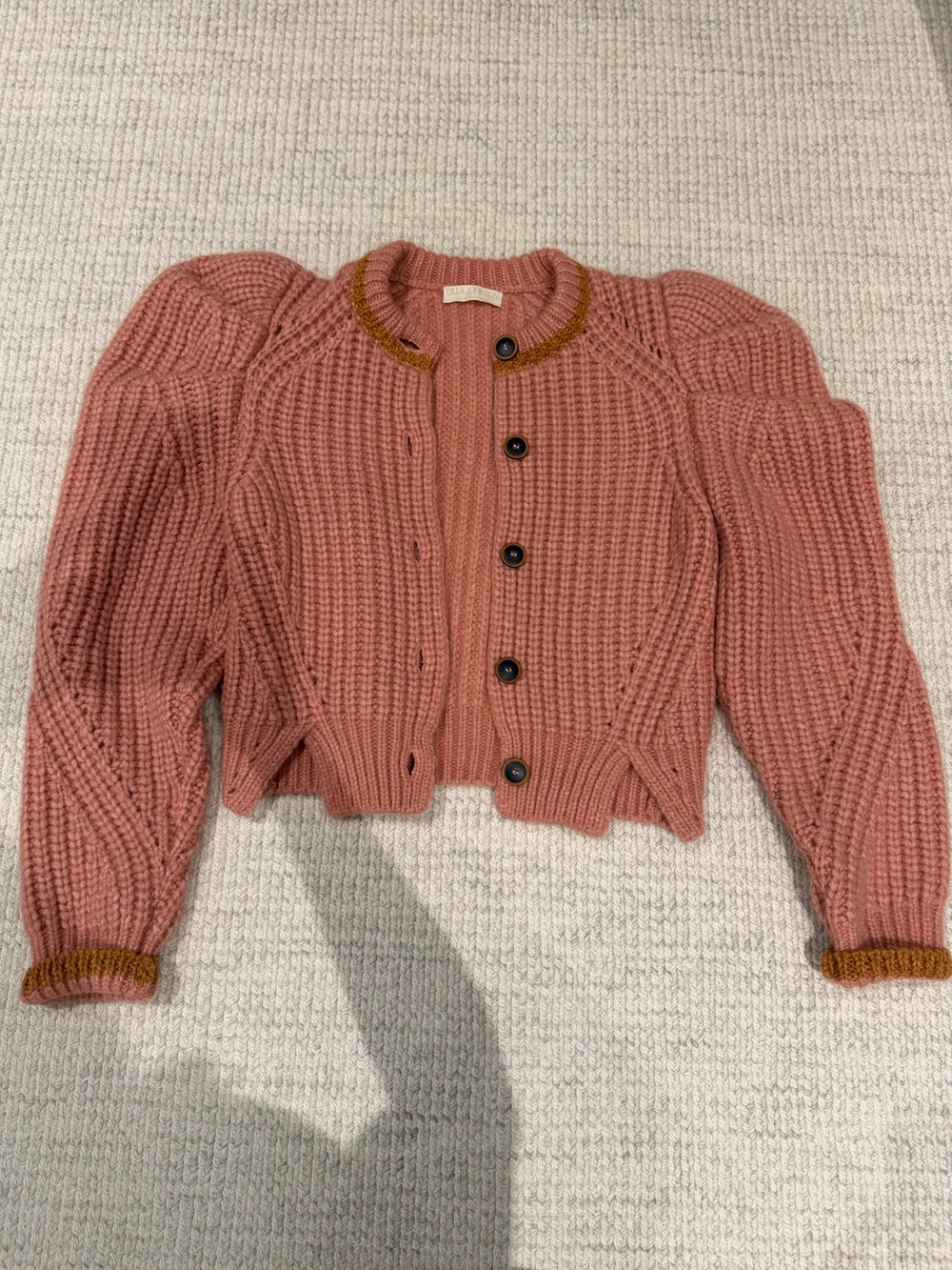 Ulla Johnson Women's Cropped Pink Knit Button-Up Sweater
